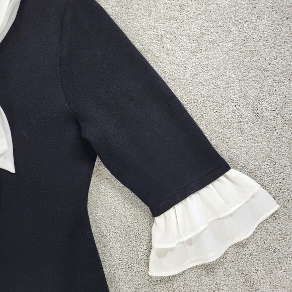 Nina Leonard Georgette Dress Womens XL Black Knit Tie Neck Tiered Flounce Sleeve - Picture 13 of 16